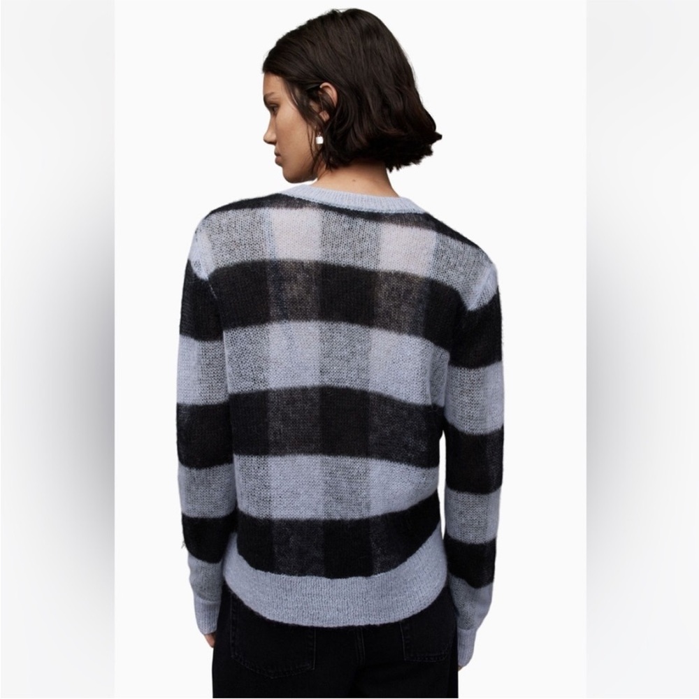 All Saints Renee Mohair Crewneck Sweater Blue Black Checkered - Picture 3 of 7